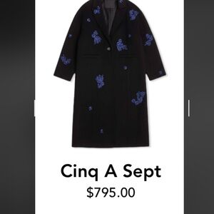Cinq A Sept Black Coat with Vibrant Blue Crystal gravis sold out
